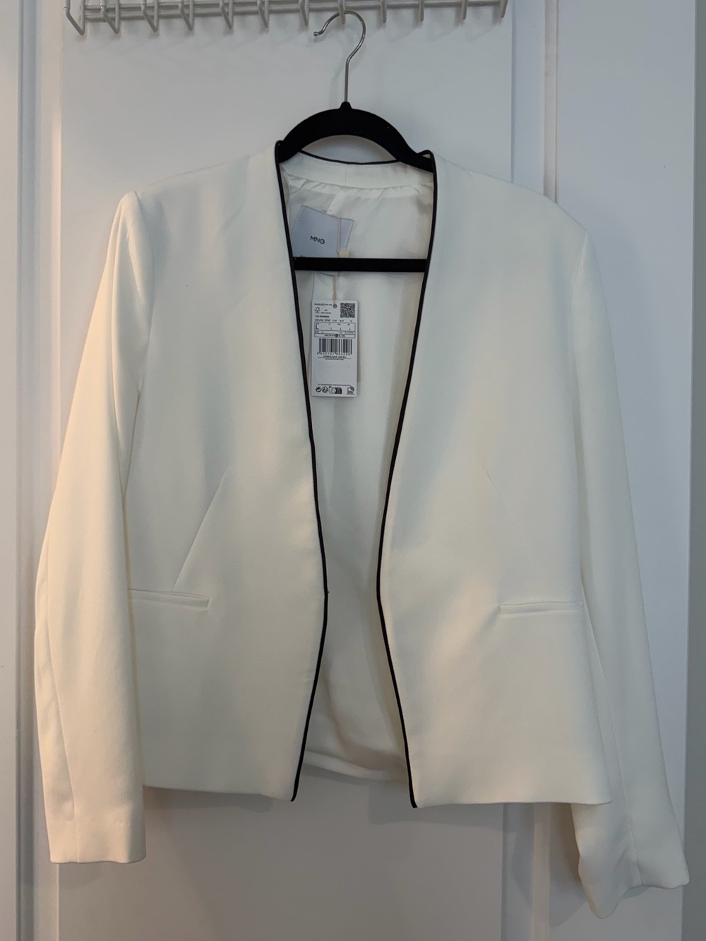 Mango Cream Open-Front Blazer with Black Trim